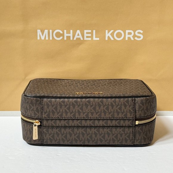 Michael Kors Jet Set Travel Large Hanging Toiletry Case Travel Pouch MK Brown - Picture 5 of 12